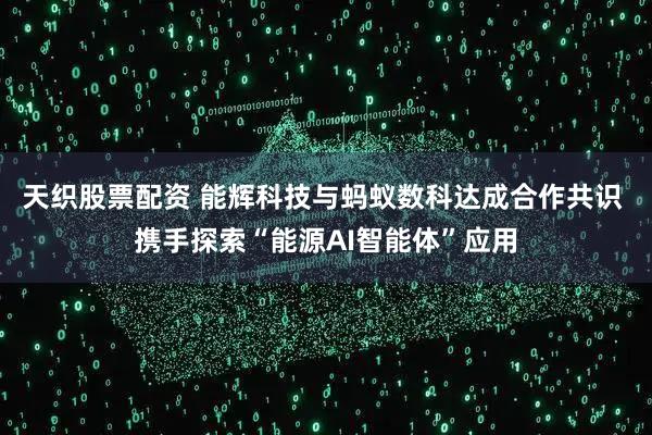 天织股票配资 能辉科技与蚂蚁数科达成合作共识 携手探索“能源AI智能体”应用