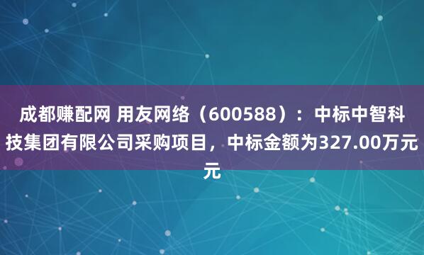 成都赚配网 用友网络（600588）：中标中智科技集团有限公司采购项目，中标金额为327.00万元